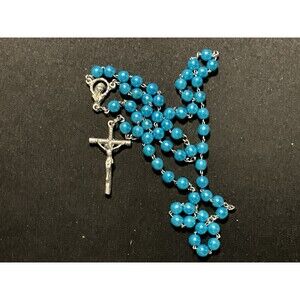 28in Blue Lucite Bead Rosary
